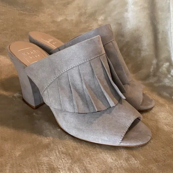 Kaari Blue Slide On Peep Toe Heels - Picture 1 of 7